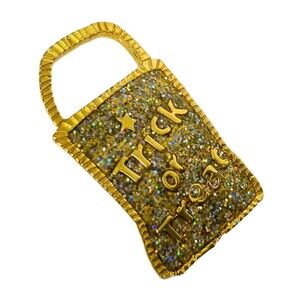 Newpro Trick or Treat Bag Glitter Enamel Gold tone Metal Brooch/Pin